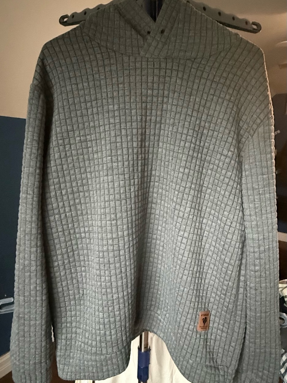 Vogue Gray Waffle Textured Hoodie XL Rooster Patch 1979-1999 Pullover